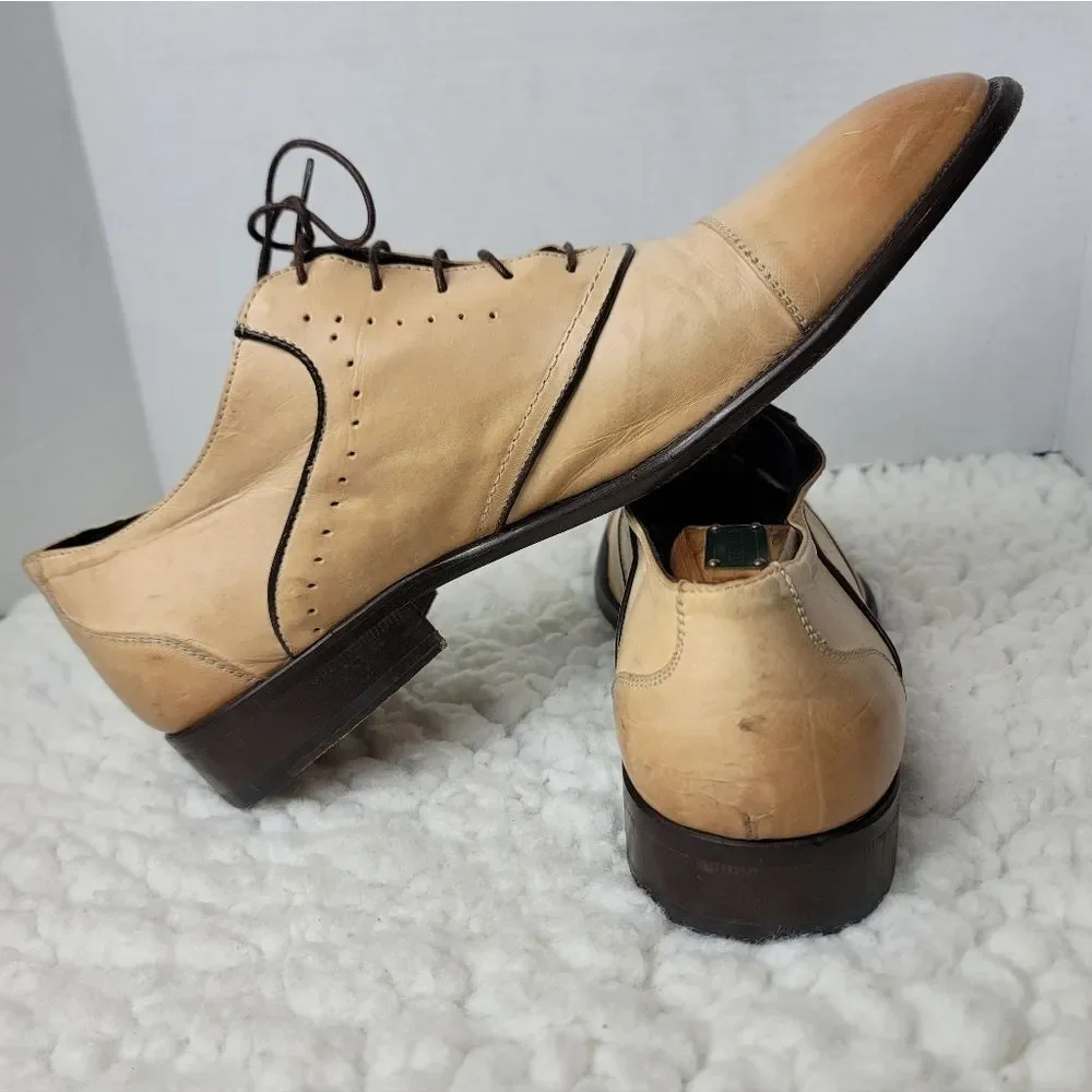 Corvari Made in Italy Beige Leather Cap Toe Dress Derby Shoes 11 Vero Cuoio